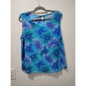 Brittany Black Y2k Blue Floral Lace Sleeveless Blouse 2x